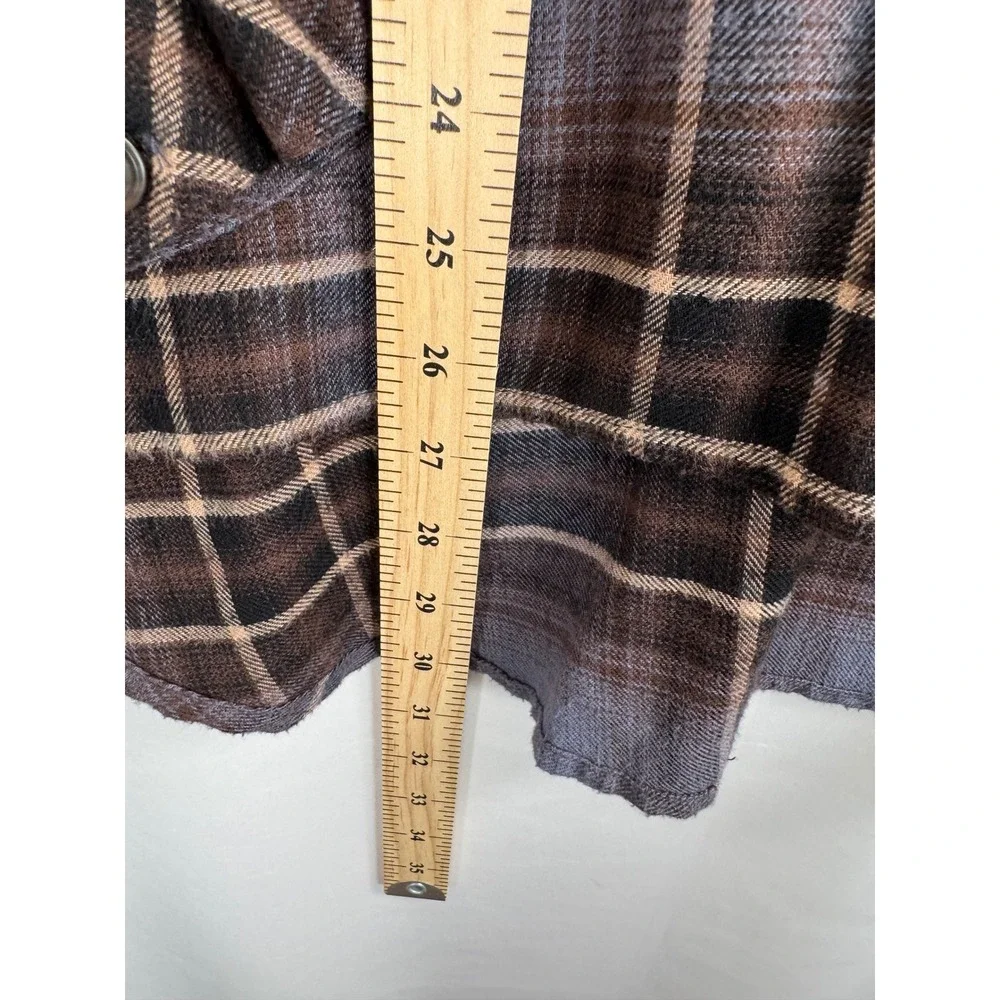 BDG Plaid Button Down Shirt sz S Blue Brown Oversized High‎ Low Flannel 90s